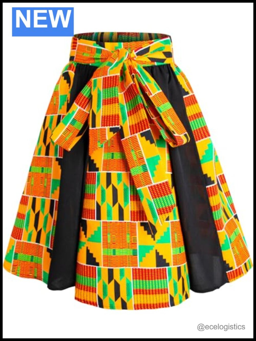 African Print Wax Cloth Skirt with Pockets Elastic Waist